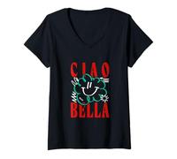 Mujer Ciao Bella Playful Cloud Gráfico Italiano Camiseta Cuello V