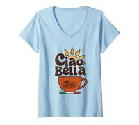 Mujer Ciao Bella Roma Café Italiano Vintage Gráfico Camiseta Cuello V