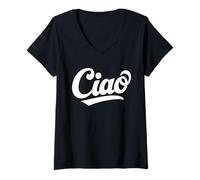 Mujer Ciao Tipografía Italia Cultura Italiana Lengua Viaje Camiseta Cuello V
