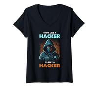 Mujer Ciberseguridad Piensa como Hacker Defensa ética Humor Camiseta Cuello V