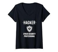 Mujer Ciberseguridad Profesional Título Hacker Tech Camiseta Cuello V
