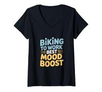 Mujer Ciclismo al Trabajo El mejor impulso del estado de ánimo Viaje en bicicleta Camiseta Cuello V