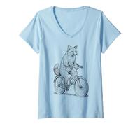 Mujer Ciclismo Bicicleta Fox Vintage Ciclista Divertido Biker Animal Camiseta Cuello V