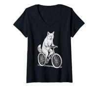 Mujer Ciclismo Bicicleta Fox Vintage Ciclista Divertido Biker Animal Camiseta Cuello V