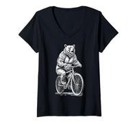 Mujer Ciclismo Bicicleta Oso Grizzly Vintage Ciclista Biker Animal Camiseta Cuello V
