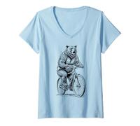 Mujer Ciclismo Bicicleta Oso Grizzly Vintage Ciclista Biker Animal Camiseta Cuello V
