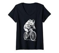 Mujer Ciclismo Bicicleta Rinoceronte Vintage Ciclista Biker Animal Camiseta Cuello V