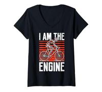 Mujer Ciclista Ciclista I Am The Engine Piezas de Bicicleta Ciclista Camiseta Cuello V