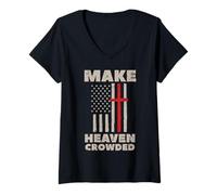 Mujer Cielo Bandera de Estados Unidos Patriótico Cristiano Religioso Dios Jesús Camiseta Cuello V