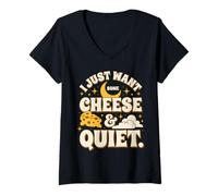 Mujer Cielo Nocturno Solo Quiero un Poco de Queso y Tranquilidad Camiseta Cuello V