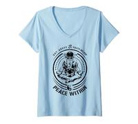 Mujer Cielo sobre la Tierra Bajo Paz Dentro Yoga Astronauta Zen Om Camiseta Cuello V