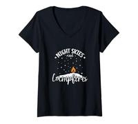 Mujer Cielos nocturnos y fogatas Camiseta Cuello V