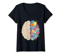 Mujer Ciencia Arte Cerebro Izquierda y Derecha Pensamiento Neurociencia Mente Camiseta Cuello V