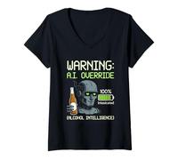 Mujer Ciencia ficción Humor A.I. Anular Alcohol Inteligencia Robot Cerveza Camiseta Cuello V