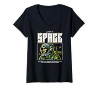 Mujer Ciencia ficción perdida en el Espacio explorando nuevos Mundos Astronauta Camiseta Cuello V