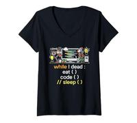 Mujer Ciencias de la Computación Python Programador Comer Código Sleep Software Camiseta Cuello V