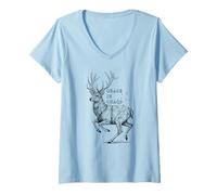 Mujer Ciervo Gracia En El Caos Elegante Cornamenta Abstracto Naturaleza Calma Camiseta Cuello V