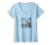 Mujer Ciervo jugando póquer, divertido cazador vida silvestre Vintage Graphic Camiseta Cuello V