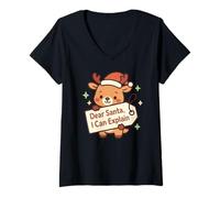 Mujer Ciervo Kawaii Querido Santa I Can Explain Funny Christmas Christmas Camiseta Cuello V