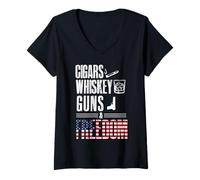 Mujer Cigars Whiskey Guns & Freedom Shirt - Camisa para beber whisky Camiseta Cuello V