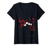 Mujer Cimaenaga | Ciruela, Flor de Ciruela, Flor de Ciruela, floración Completa, Hermoso Paisaje de Japón, pájaro Blanco en Hokkaido Camiseta Cuello V