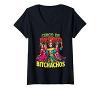 Mujer Cinco De Drinko Bitchachos Cinco de Mayo Women Skull Makeup Camiseta Cuello V