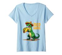 Mujer Cinco de Mayo Fiesta T-Rex Sombrero Tacosaurus Dinosaurio Taco Camiseta Cuello V