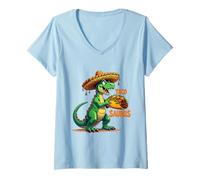 Mujer Cinco de Mayo Fiesta T-Rex Sombrero Tacosaurus Dinosaurio Taco Camiseta Cuello V