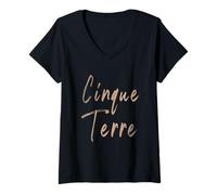 Mujer Cinque Terre Italia Diseño Elegante Vintage Camiseta Cuello V