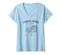Mujer Cinque Terre Liguria Bandera Italiana Italia Riviera Camiseta Cuello V
