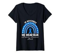 Mujer Cinta Azul del Amor del Mes de la concienciación sobre la Diabetes T1D T2D Camiseta Cuello V