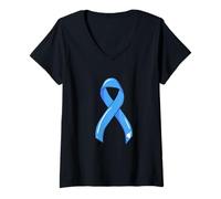 Mujer Cinta de cáncer de próstata Azul Claro Survivor Fighter Chemo Camiseta Cuello V