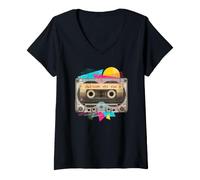 Mujer Cinta de Casete de los años 80 y 90 Mixtape Lado A música Disfraz de Halloween Camiseta Cuello V