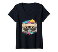 Mujer Cinta de Casete de los años 90 Mixtape Side B 80s Música Disfraz de Halloween Camiseta Cuello V