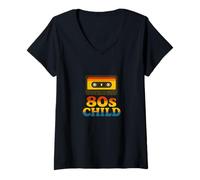 Mujer Cinta de Casete Infantil de los años 80, Estilo Retro Camiseta Cuello V