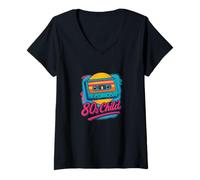 Mujer Cinta de Casete Infantil de los años 80, Estilo Retro Camiseta Cuello V