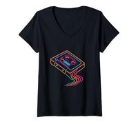 Mujer Cinta de Casete Retro Synthwave Vaporwave 80s Music Vibes Camiseta Cuello V