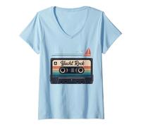 Mujer Cinta de Casete Retro Yacht Rock, diseño de música náutica, Genial Camiseta Cuello V
