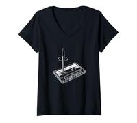 Mujer Cinta de Casete Rewind Pen The Analog Age Nostalgia Camiseta Cuello V