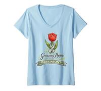 Mujer Cinta de Conciencia del Guerrero de Parkinson Tulipán creciendo Esperanza Camiseta Cuello V