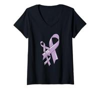 Mujer Cinta de Conciencia sobre el cáncer Testicular Purple Fighter Chemo Camiseta Cuello V