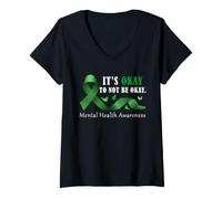 Mujer Cinta de Conciencia sobre la Salud Mental Está Bien no Estar Bien Camiseta Cuello V