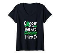 Mujer Cinta de concienciación sobre el cáncer de vesícula biliar Verde Poopie Head Chemo Camiseta Cuello V