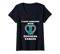 Mujer Cinta de concientización I Love Someone with Cervical Cancer Camiseta Cuello V