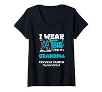 Mujer Cinta de concientización sobre el cáncer Cervical I Wear Teal For My Grandma Camiseta Cuello V