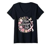 Mujer Cinta de concientización sobre el cáncer de Mama Hope is Stronger Than Fear Camiseta Cuello V