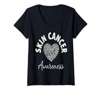 Mujer Cinta de concientización sobre el cáncer de Piel, Soporte cardíaco Camiseta Cuello V