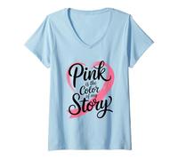 Mujer Cinta de corazón Rosa es el Color de mi Historia Camiseta Cuello V