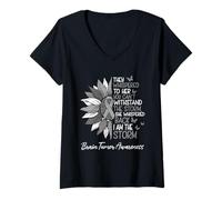 Mujer Cinta de girasol motivacional para concienciación sobre tumores cerebrales gris Camiseta Cuello V