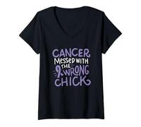 Mujer Cinta de Lavanda para sobrevivientes de cáncer Camiseta Cuello V